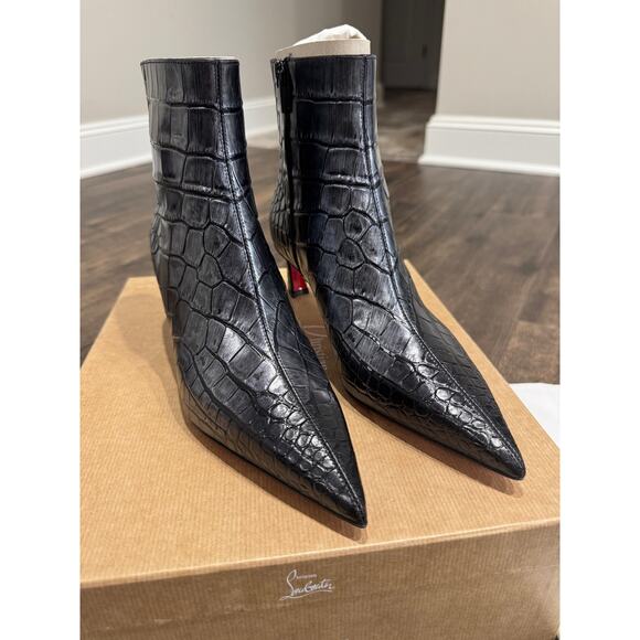Christian Louboutin Condora Gunmetal Croc-Embossed Booties 55mm | New in Box - Picture 3 of 7